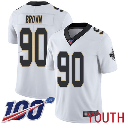 New Orleans Saints Limited White Youth Malcom Brown Road Jersey NFL Football 90 100th Season Vapor Untouchable Jersey